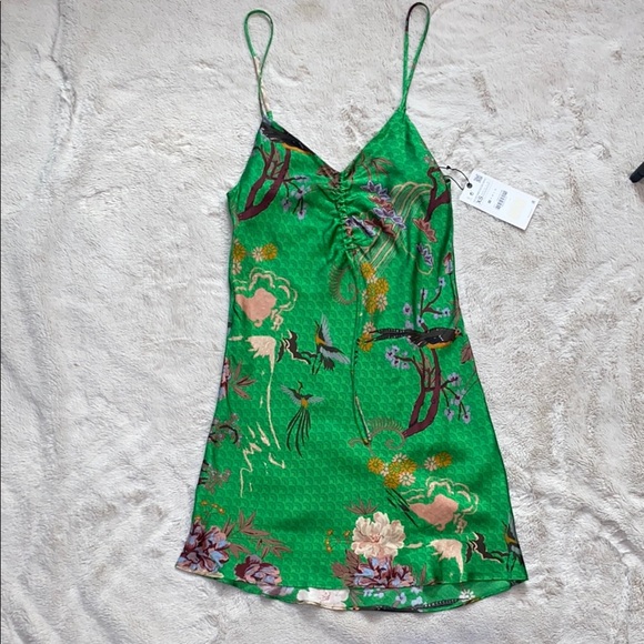 Zara Dresses & Skirts - Zara Emerald Floral Spaghetti Strap Mini Dress